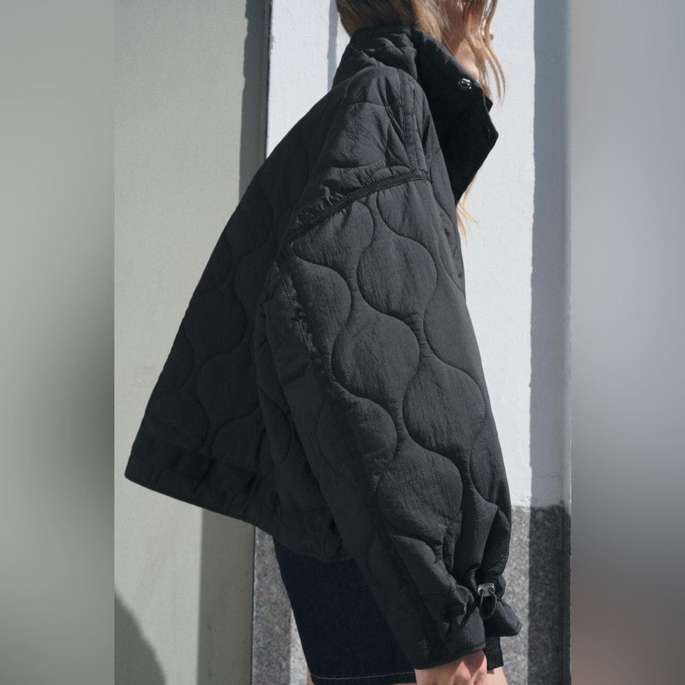 Zara Women's Black Quilted water repellent Jacket fall coat - Picture 3 of 8